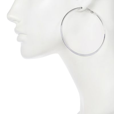 Silver tone flat hoop earrings